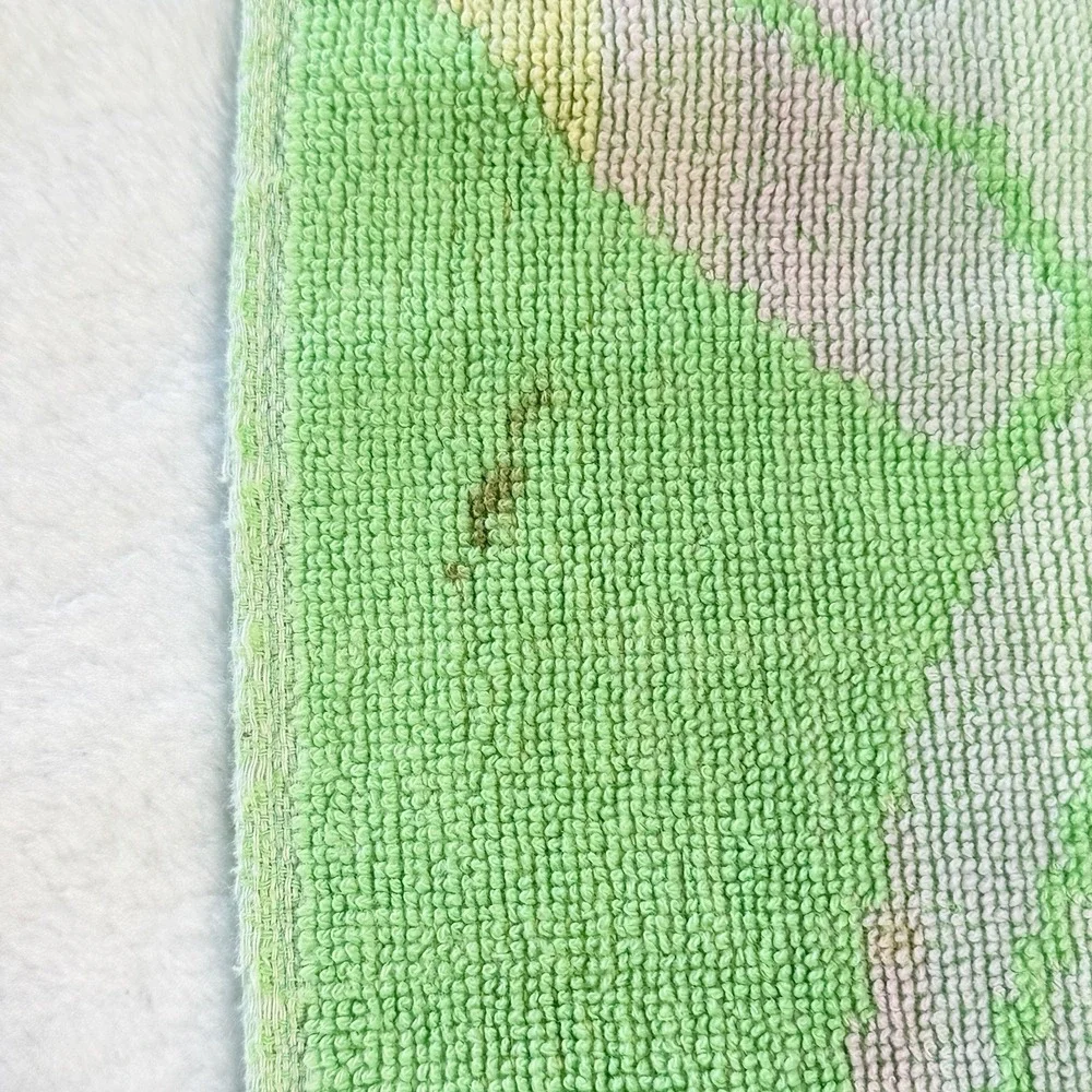 VTG Eaton Butterfly Bath Towel Pastel Green Pink Yellow Striped Y2K Cottagecore